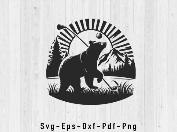 Bear Golfing SVG Vector Silhouette for Crafts and Graphics