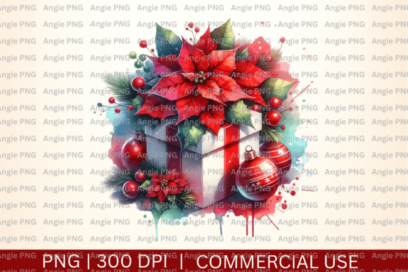 Christmas Watercolor Present Graphic for Real Crafting and Etsy Projects