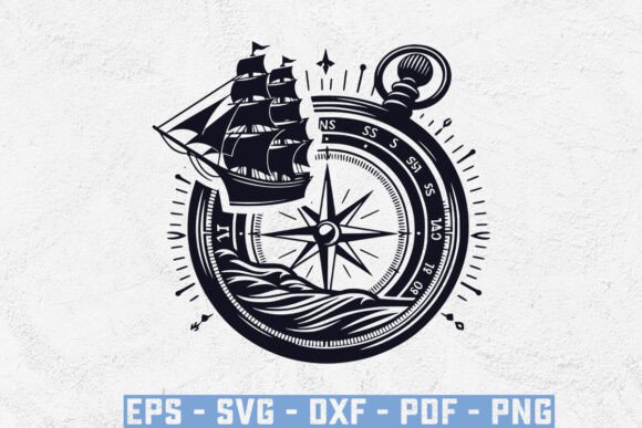 Compass with a Ship SVG for Crafts: A Versatile Graphic Design Asset