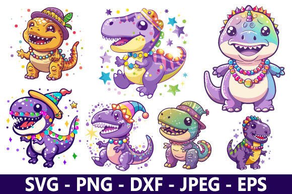 Cute Mardi Gras Dino SVG Bundle: A Festive Graphic Freebie for Local Business Branding