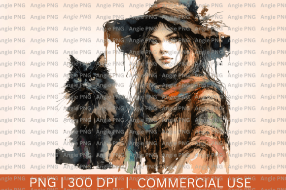 Fall Boho Watercolor Witch PNG Clipart for Crafts and Graphics