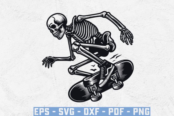Funny Skeleton Skateboarding Svg for Crafts & Graphics