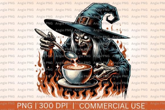 Halloween Witch and Coffee PNG Clipart: A Graphic Design Asset for Creative Publishing