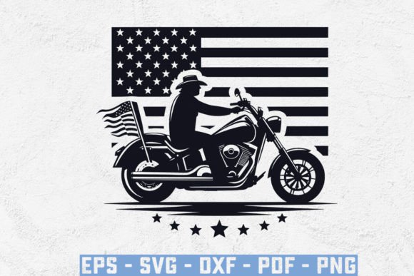 Motorcycle USA Flag Silhouette for Embroidery Projects