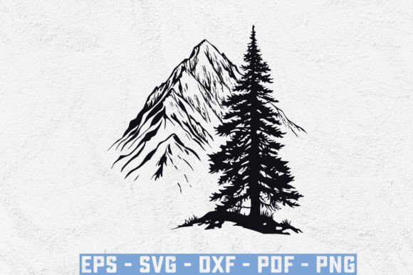 Mountain with Mountain Tree SVG for Real Embroidery Projects