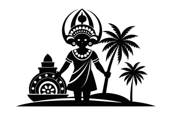 Onam Festival Black Silhouette Art: A Unique Graphic Design Freebie for Local Branding