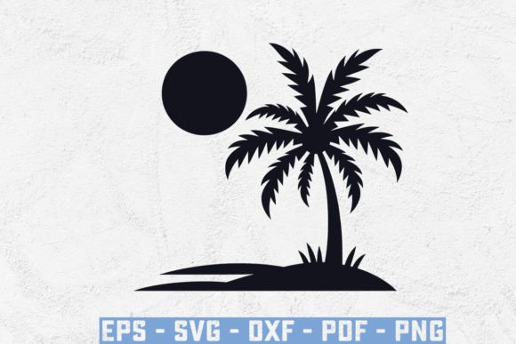 Palm Tree with Beach Silhouette SVG: A Tropical Graphic for Crafts and Branding