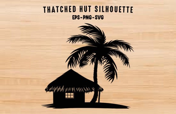 Thatched Hut Palm Tree Silhouette Vector: A Timeless Embroidery Design